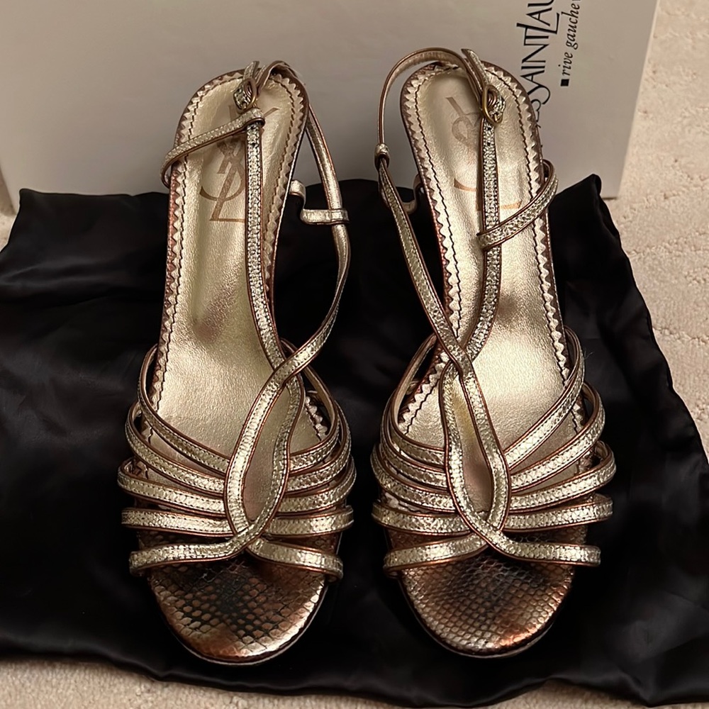 YvesSaintLaurent • Vintage bronze Strap Sandal Heels. Mint condition. Elegant